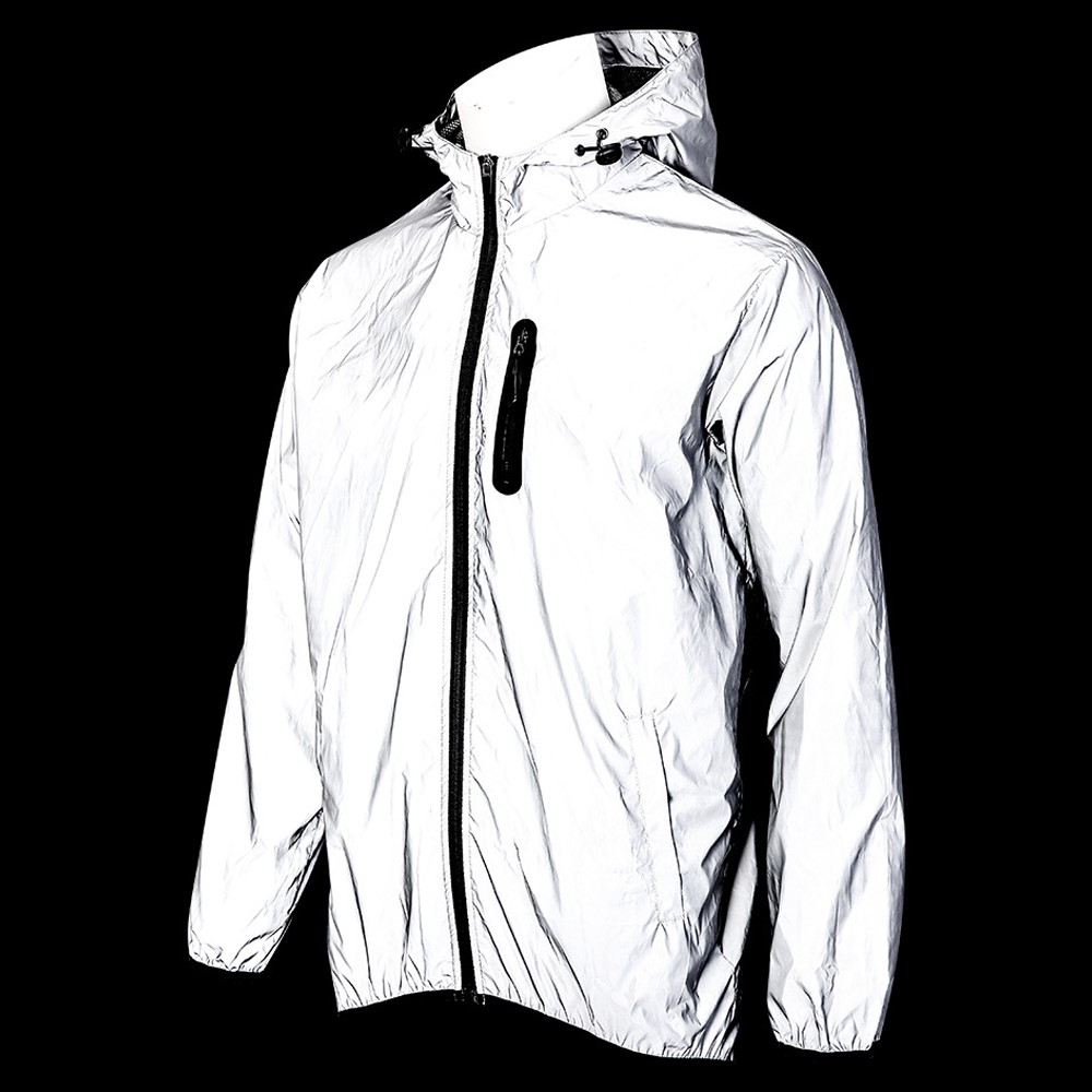 (Gr. L) Wasserabweisende Outdoor Sport Jacke Regenjacke Reflektierende Windjacke - Silber