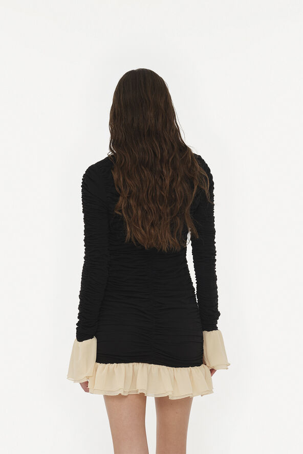 ROTATE Birger Christensen MINI RUCHED LS DRESS 1000 black comb.
