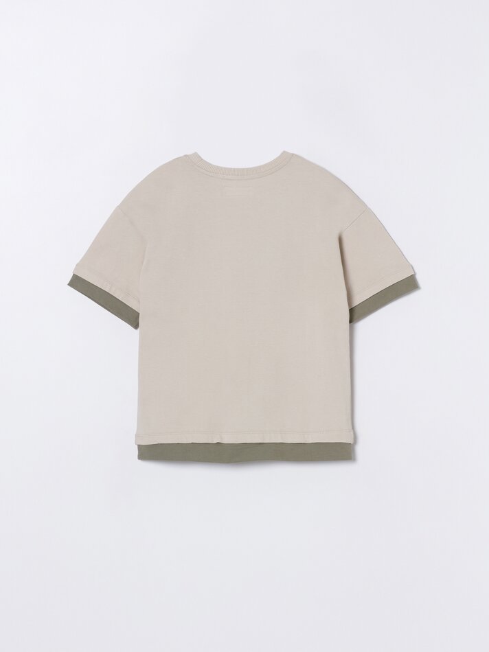 Camiseta de manga curta com camada dupla - Bege