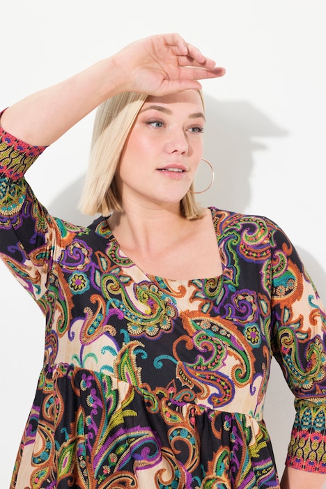 Longshirt, CottonTouch, Alloverdruck, Bordüren