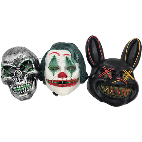 Halloween maske med LED - flere varianter - assorteret