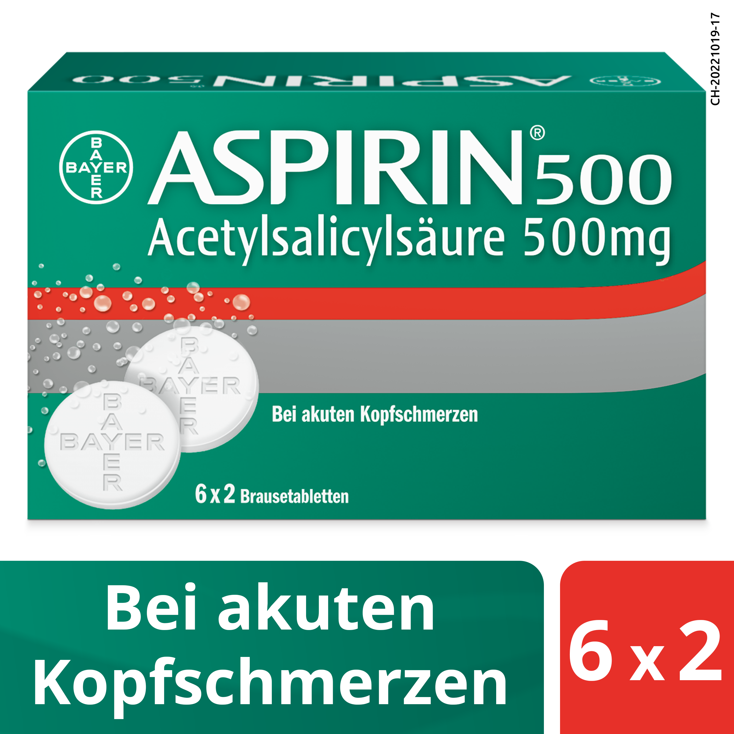 ASPIRINE Brausetabl 500 mg Btl 2 Stk<br>6 × 2 Stück, Beutel, Brausetablette