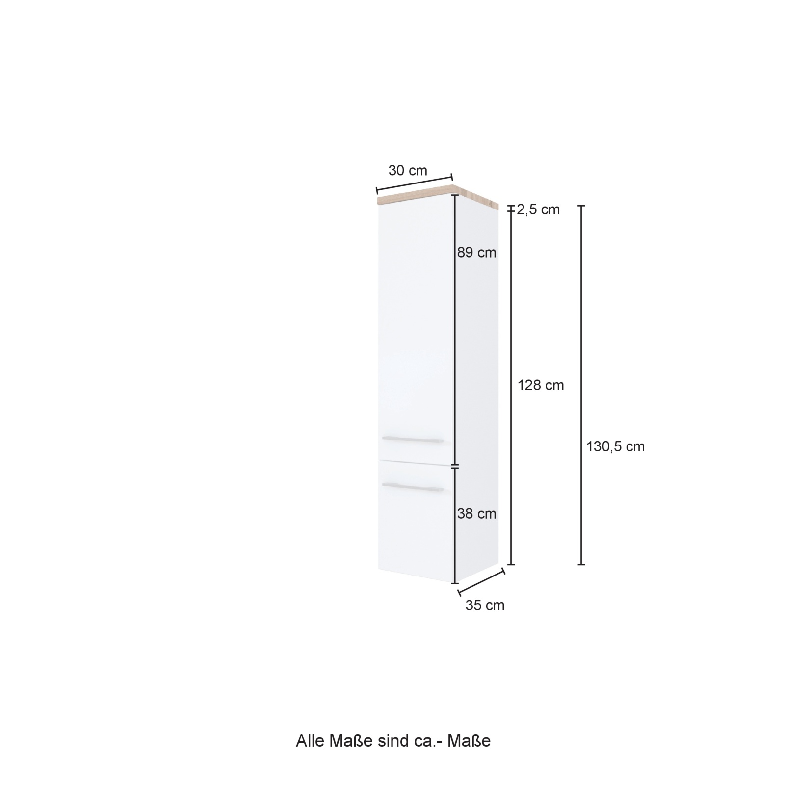 Midischrank DAVOS - grau - Wotaneiche - 30 cm breit