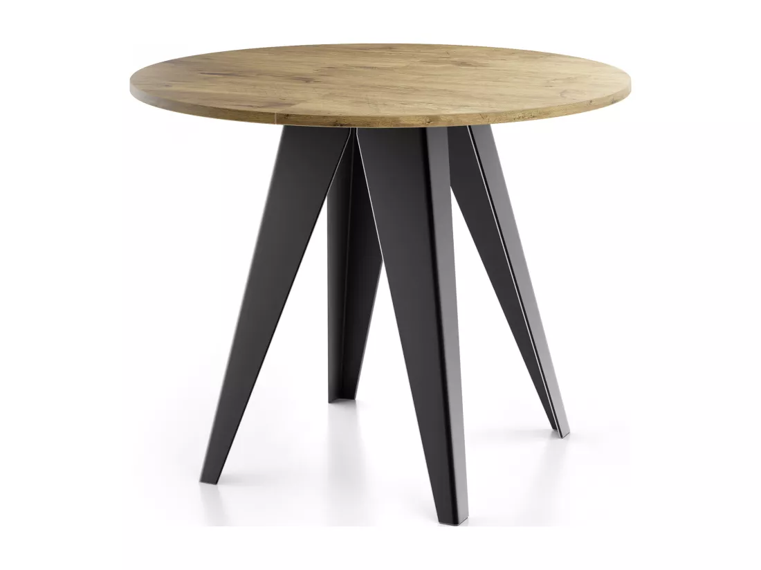 Table De Salle à Manger Ronde De Style Industriel - Moderne - Extensible De 90 Cm à 130 Cm - Pieds Métalliques Noirs - Compact Pour Petite Cuisine Ou Salon - Chêne