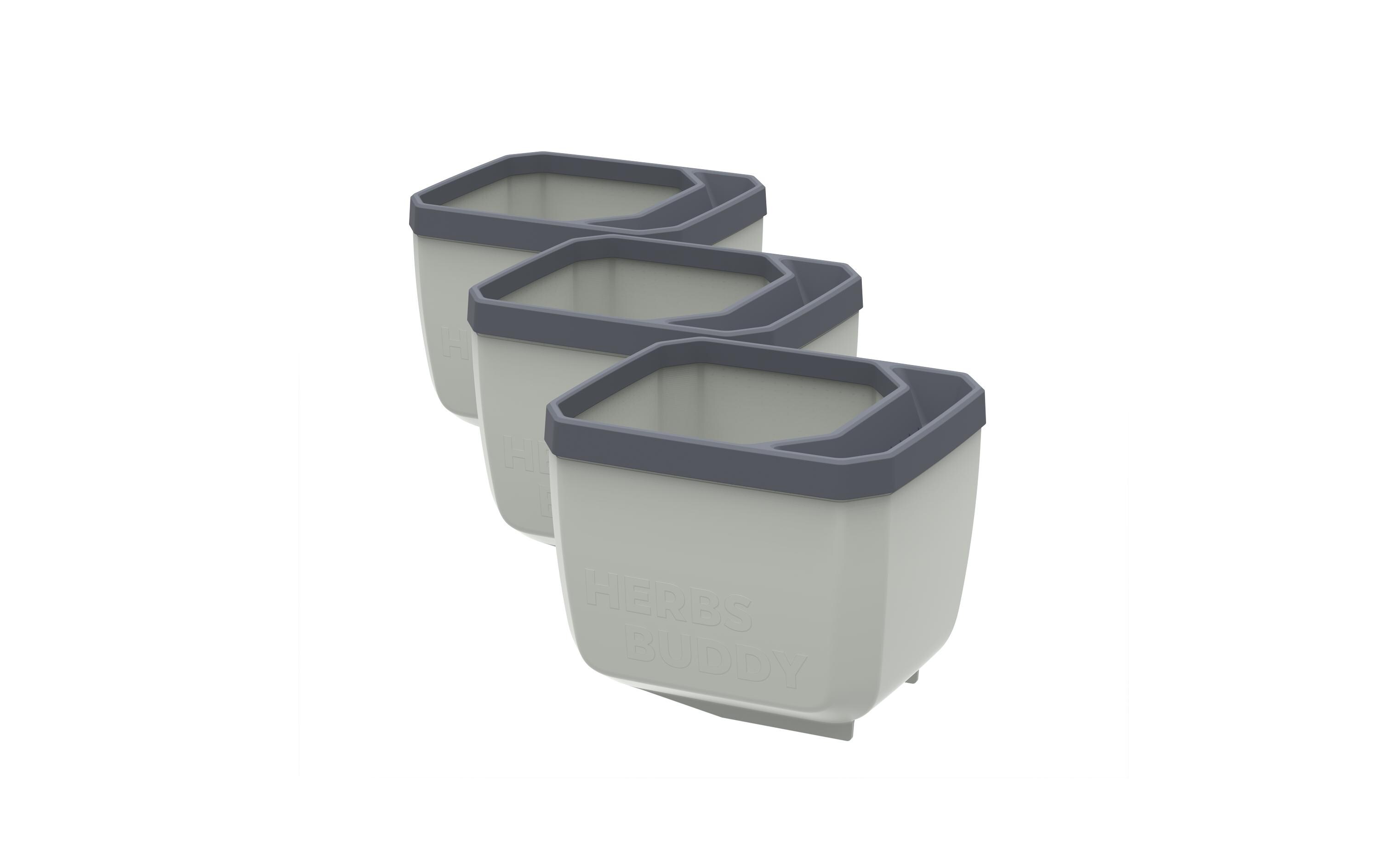HERBS BUDDY Kräutertopf 3er Set GrauKräutertopf mit Wasserreservoir und Kippfunktion