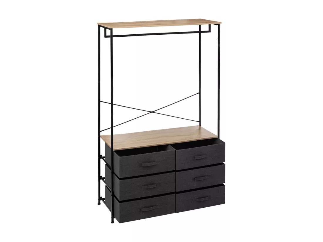 Armoire dressing avec 6 tiroirs en bois coloris naturel et métal coloris Gris Foncé - Longueur 100 x Profondeur 40 x Hauteur 167 cm