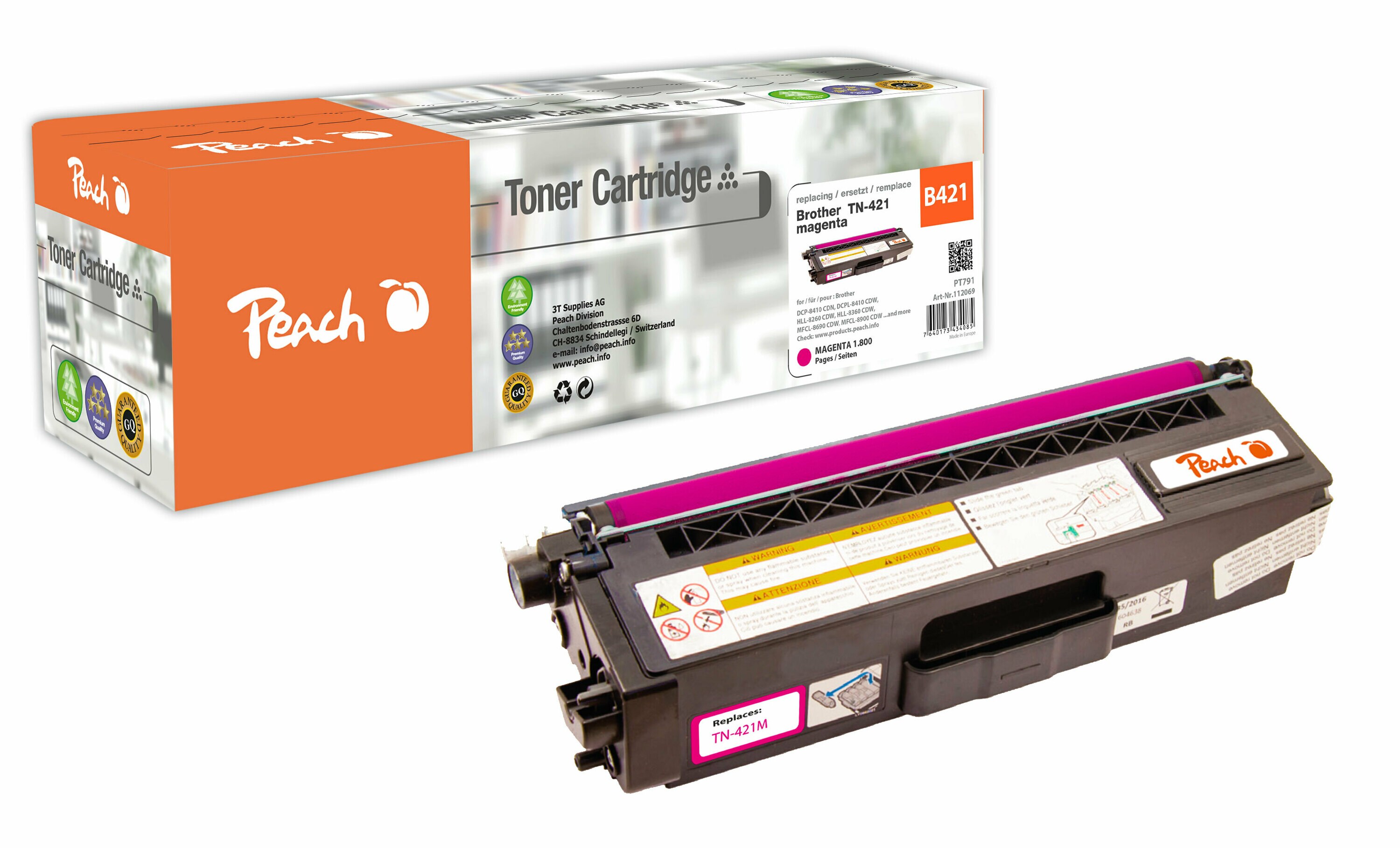 Peach B421 M Toner ma ersetzt Brother TN-421M für z.B. Brother DCPL 8410 CDW, Brother MFCL 8900 CDW, Brother DCPL 8410 CDN, Brother HLL 8260 CDW (wiederaufbereitet)