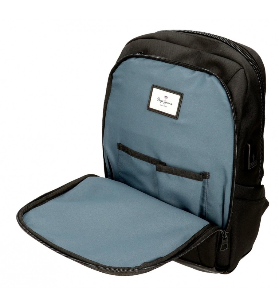 Mochila para computador Pepe Jeans Leighton com dois compartimentos, preta.