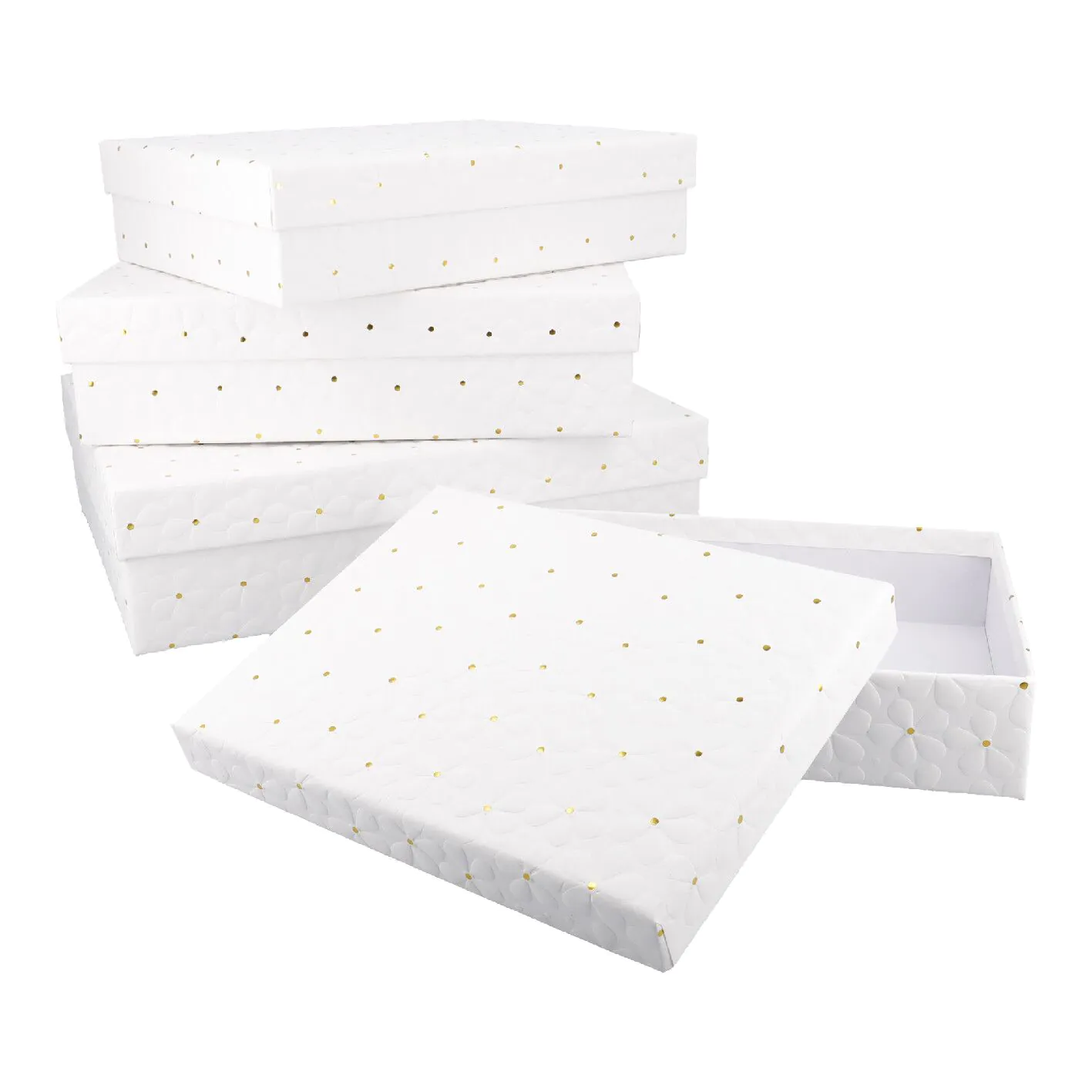 4er Set Geschenkkarton Blumen-Prägung, weiß