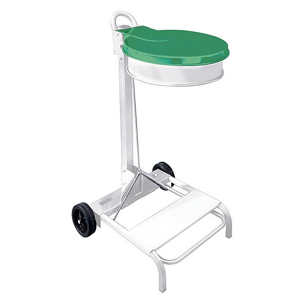 Support sac blanc mobile à pédale 110 litres, couvercle vert