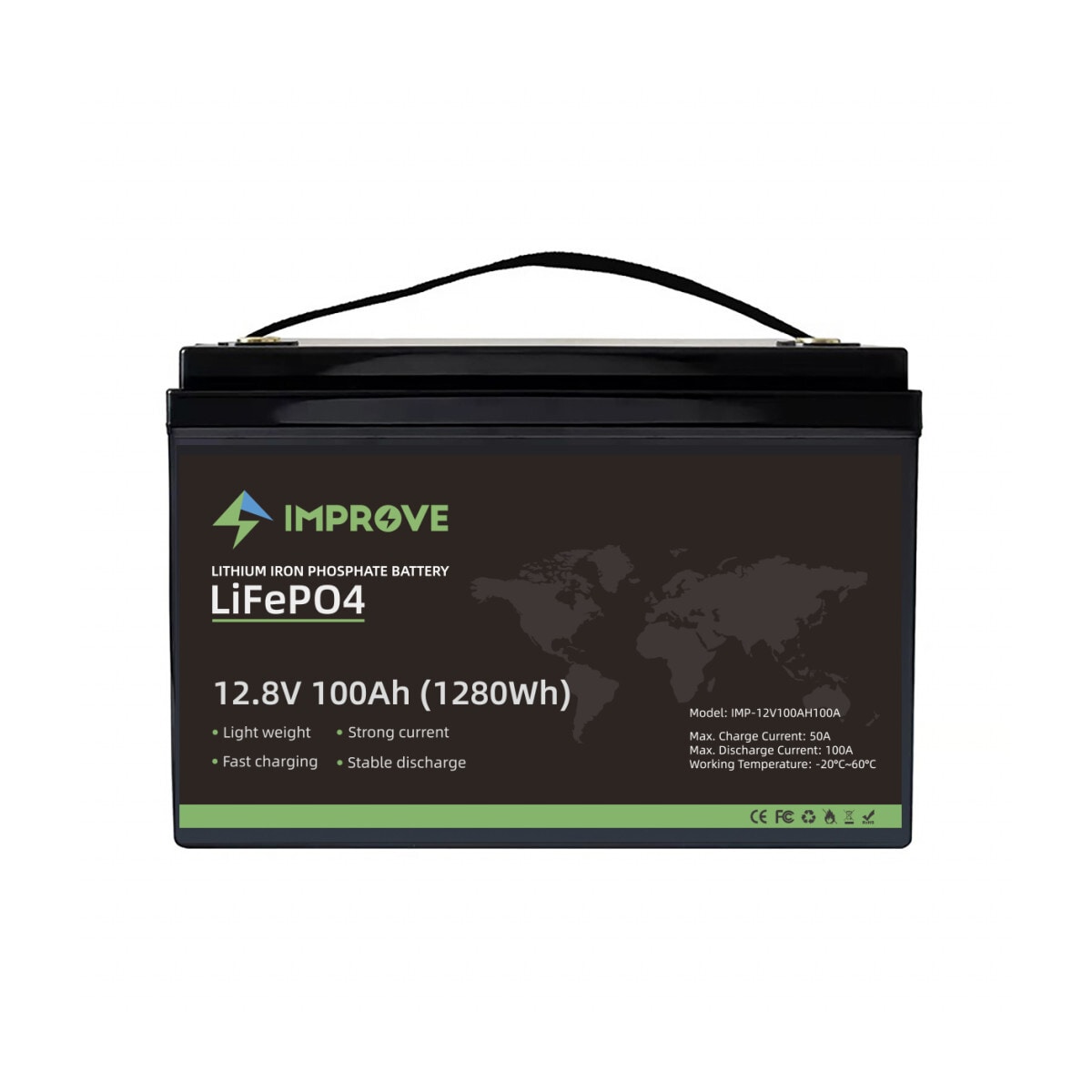 IMPROVE Lithium Batteri 12V 100Ah (LiFePO4) BMS 100A
