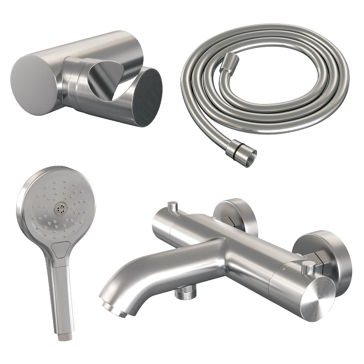 Brauer Brushed Edition thermostatische badkraan met wandhouder en 3 standen handdouche RVS geborsteld PVD