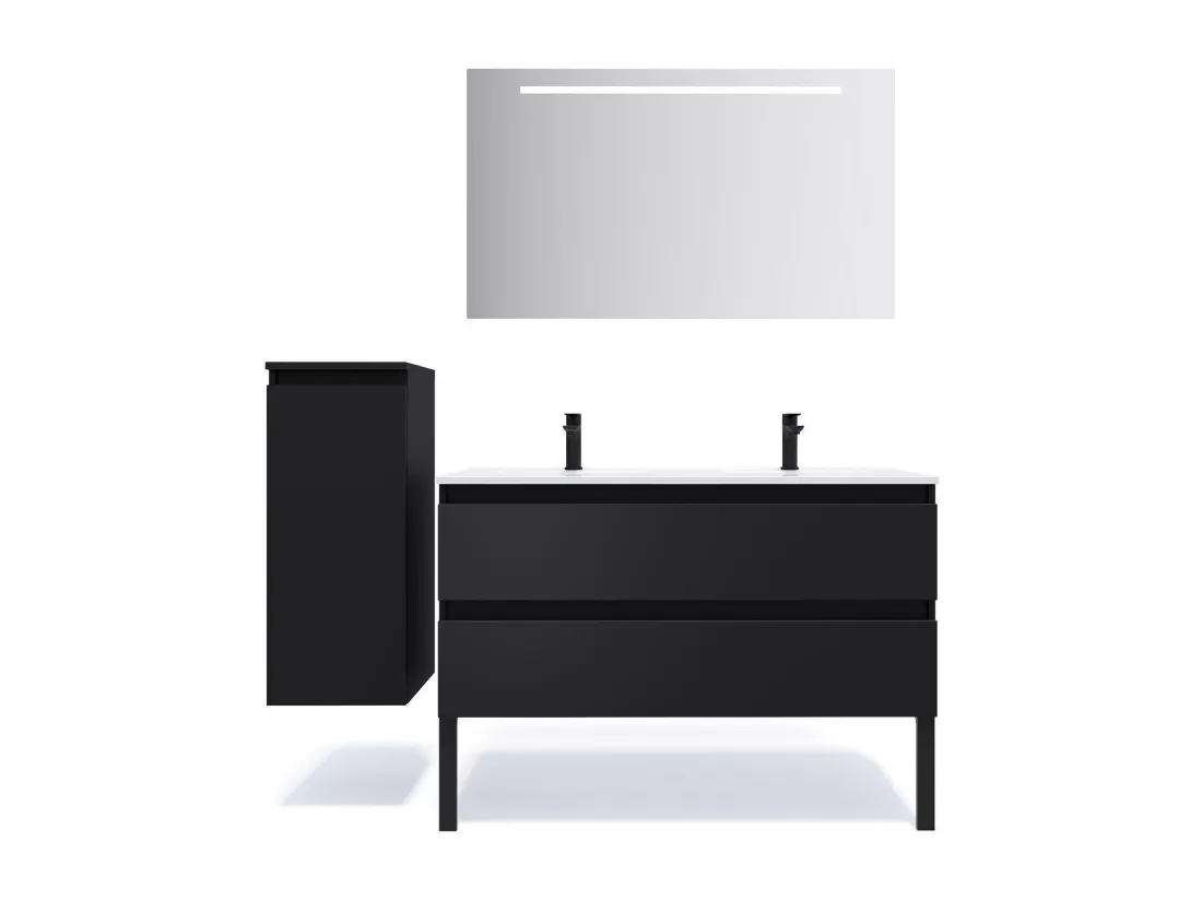 Meuble de salle de bain suspendu double vasque intégrée 120cm 2 tiroirs Noir - Hudson