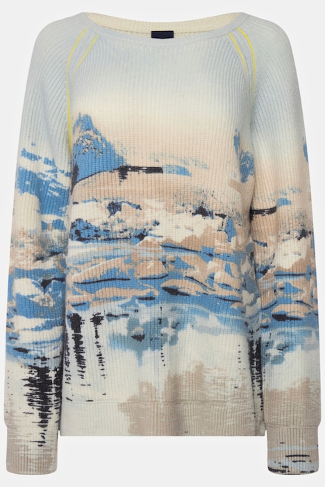 Pullover, maritimer Allover Print, Rundhals, Langarm