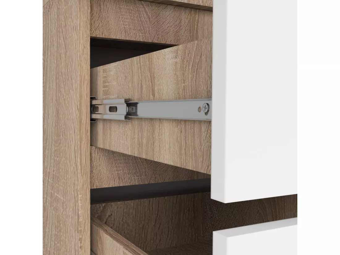 Armoire AKORD S90 avec miroir Chêne Sonoma 90 cm 2 portes 2 tiroirs façade Blanche 4 étagères 90x51x180 cm