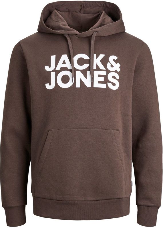 JACK & JONES Corp logo sweat hood regular fit, heren hoodie katoenmengsel met capuchon, bruin grote print