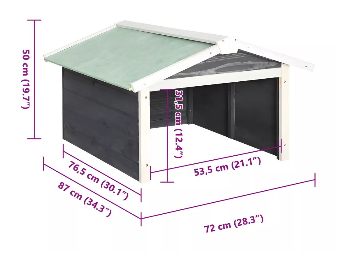 Prolenta Premium - Garage de tondeuse à gazon 72x87x50 cm Gris et blanc Sapin