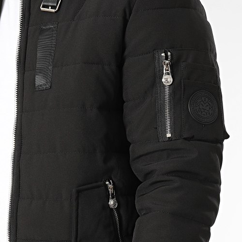 Veste Bomber Col Fourrure Noir Blanc