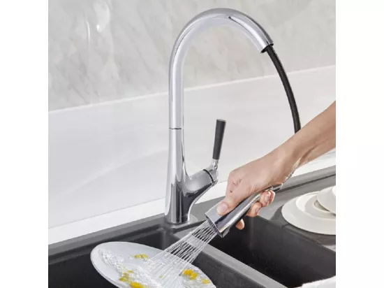 JACOB DELAFON Mitigeur cuisine Malleco Bec haut inox brossé douchette extractible