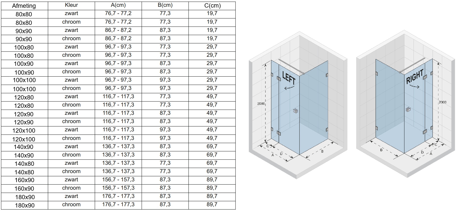 Riho Scandic X203 douchecabine links 80x80cm zwart mat