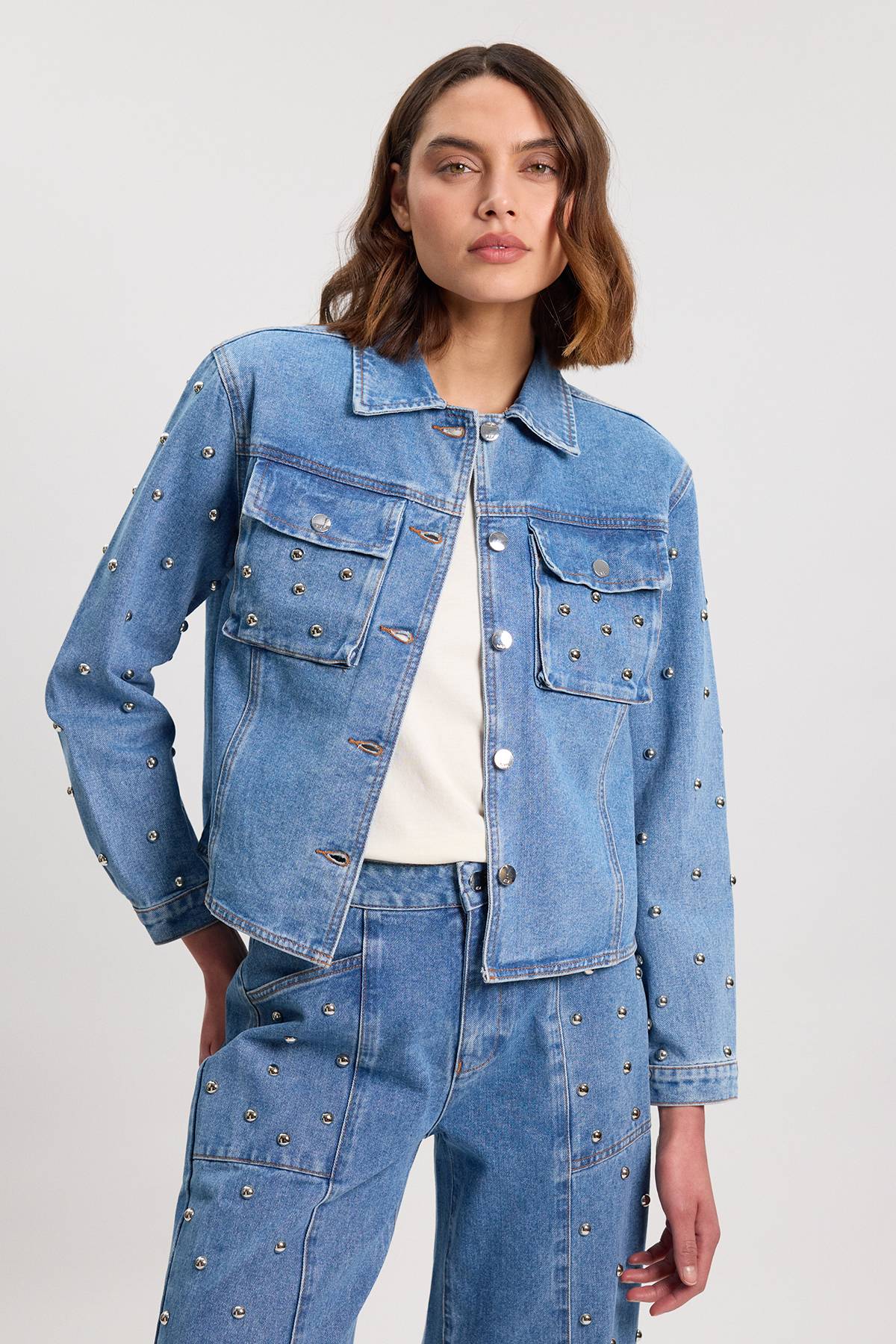 KarenMillen Veste En Denim À Col Clouté