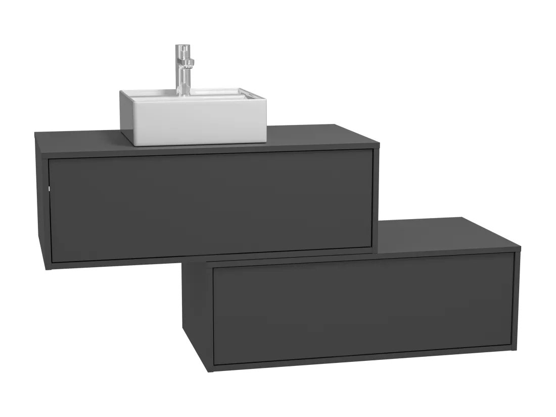 Meuble de salle de bain suspendu gris anthracite avec simple vasque carrée et deux tiroirs - 94 cm - TEANA II