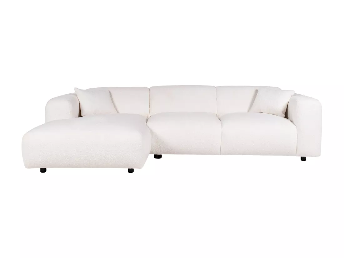 Grand canapé d'angle gauche en tissu bouclette blanc POGNI de Maison Céphy