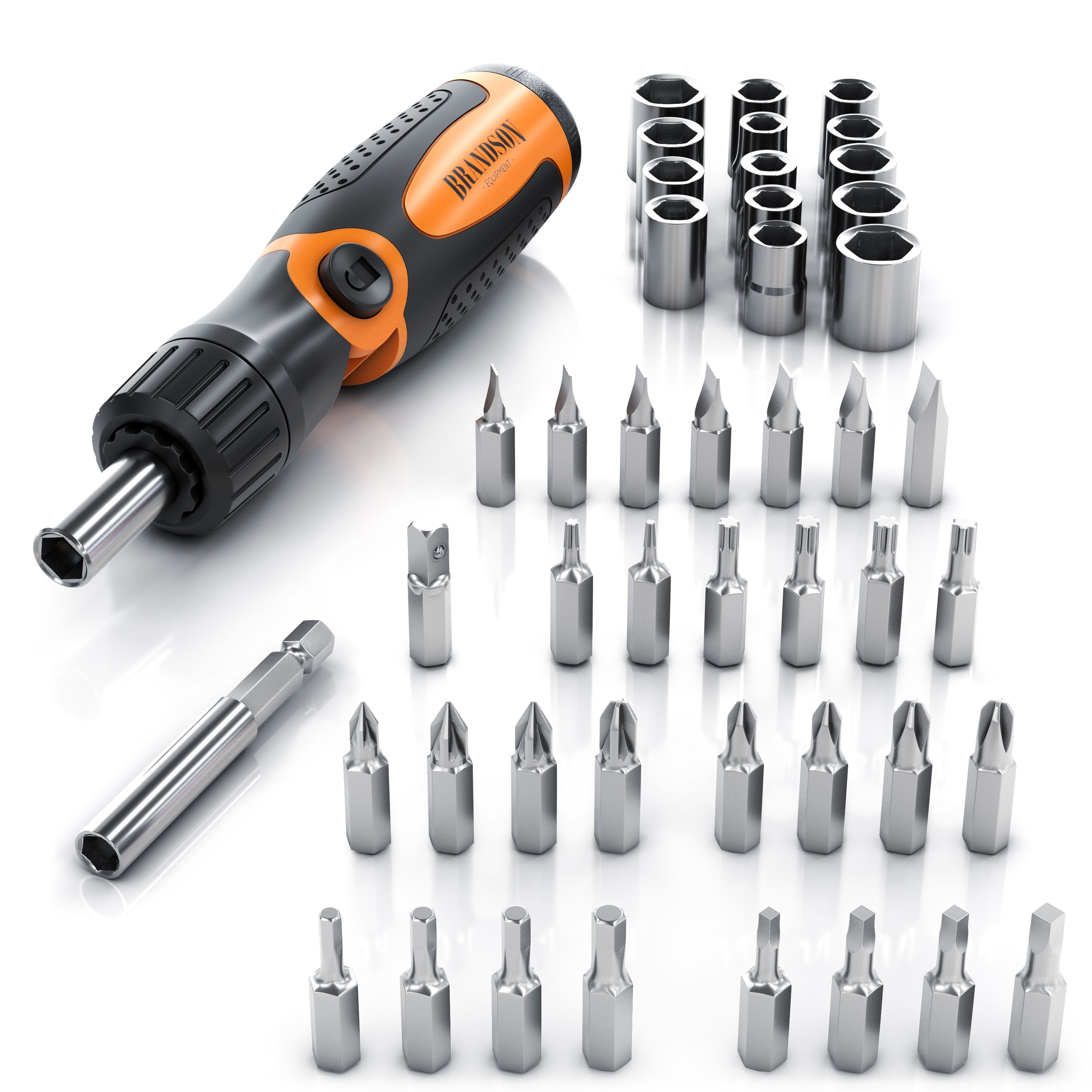 Brandson Steckschlüsselsatz - 46 teilig Werkzeug Kasten - Nüsse Set 14 Steckschlüssel - 29 Bits magnetischer Bithalter - Torx Innensechskant Schlitz