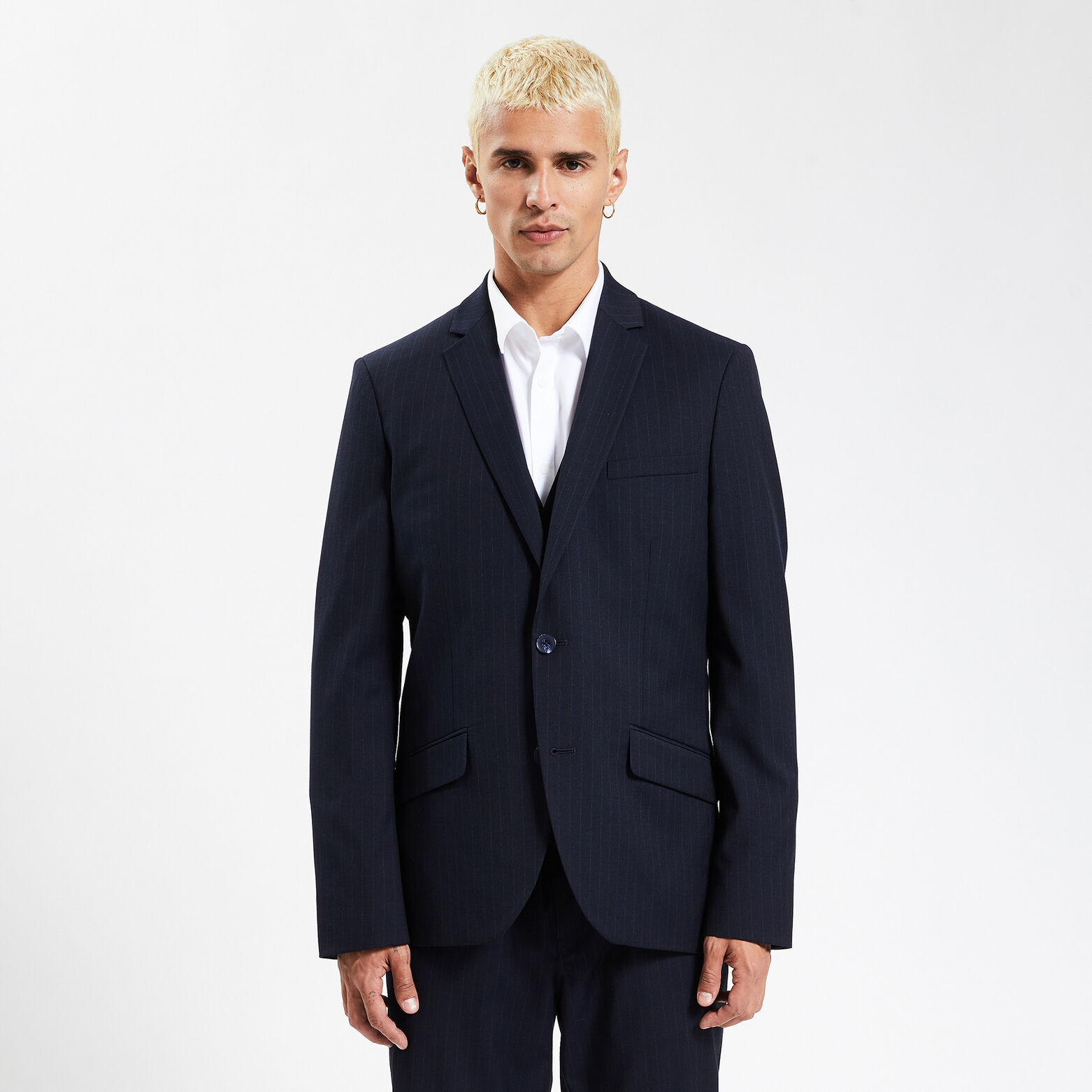 Veste slim à fines rayures Bleu