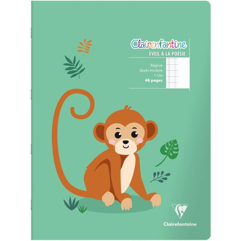 Cahier de poésie piqué Clairenfantine 24x32cm 48p grands carreaux + uni Couleur aléatoire - Assortis