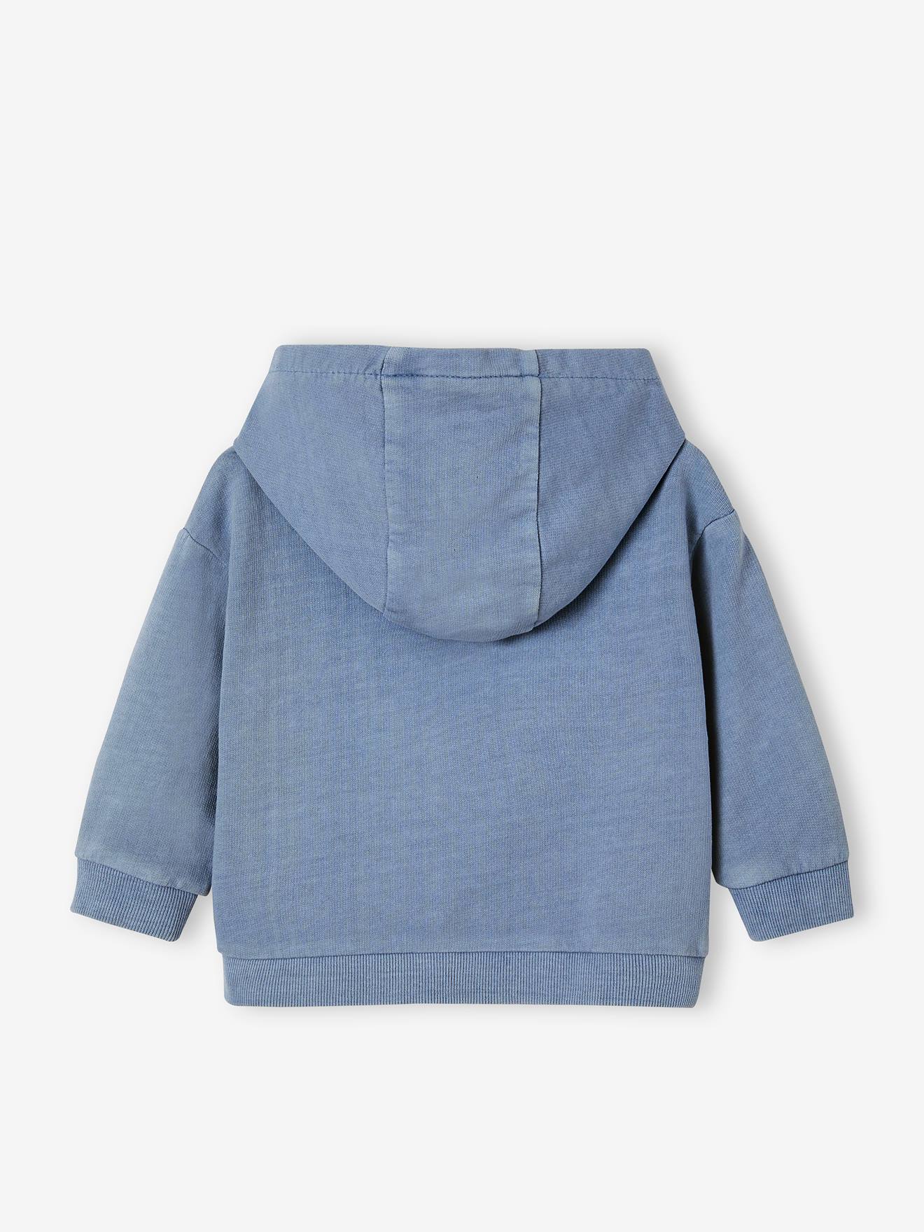 Moletom com capuz e zíper, azul claro, para bebês, em fleece leve.