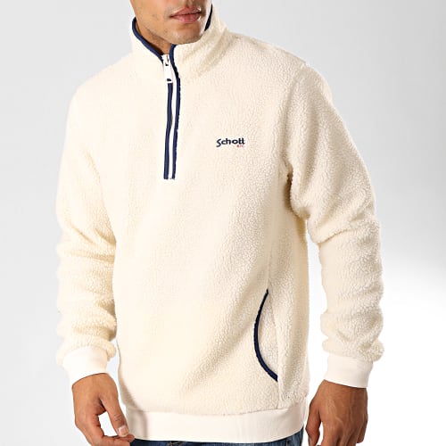 Sweat Col Zippé Mouton Andric Blanc Cassé Bleu Marine