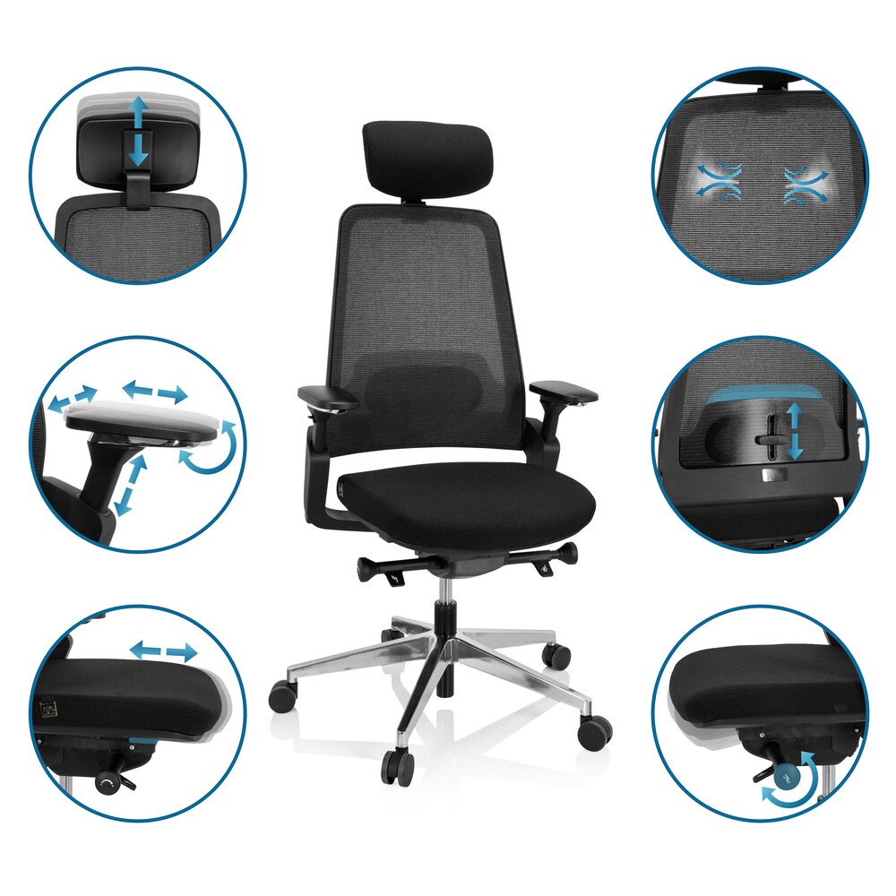 Profi Bürostuhl BRACIO Stoff/Netzstoff mit Armlehnen (höhenverstellbar) hjh OFFICE