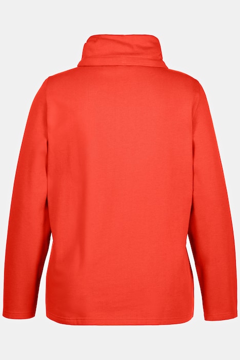 Sweatjacke, drapierter Stehkragen, Kunstleder-Details