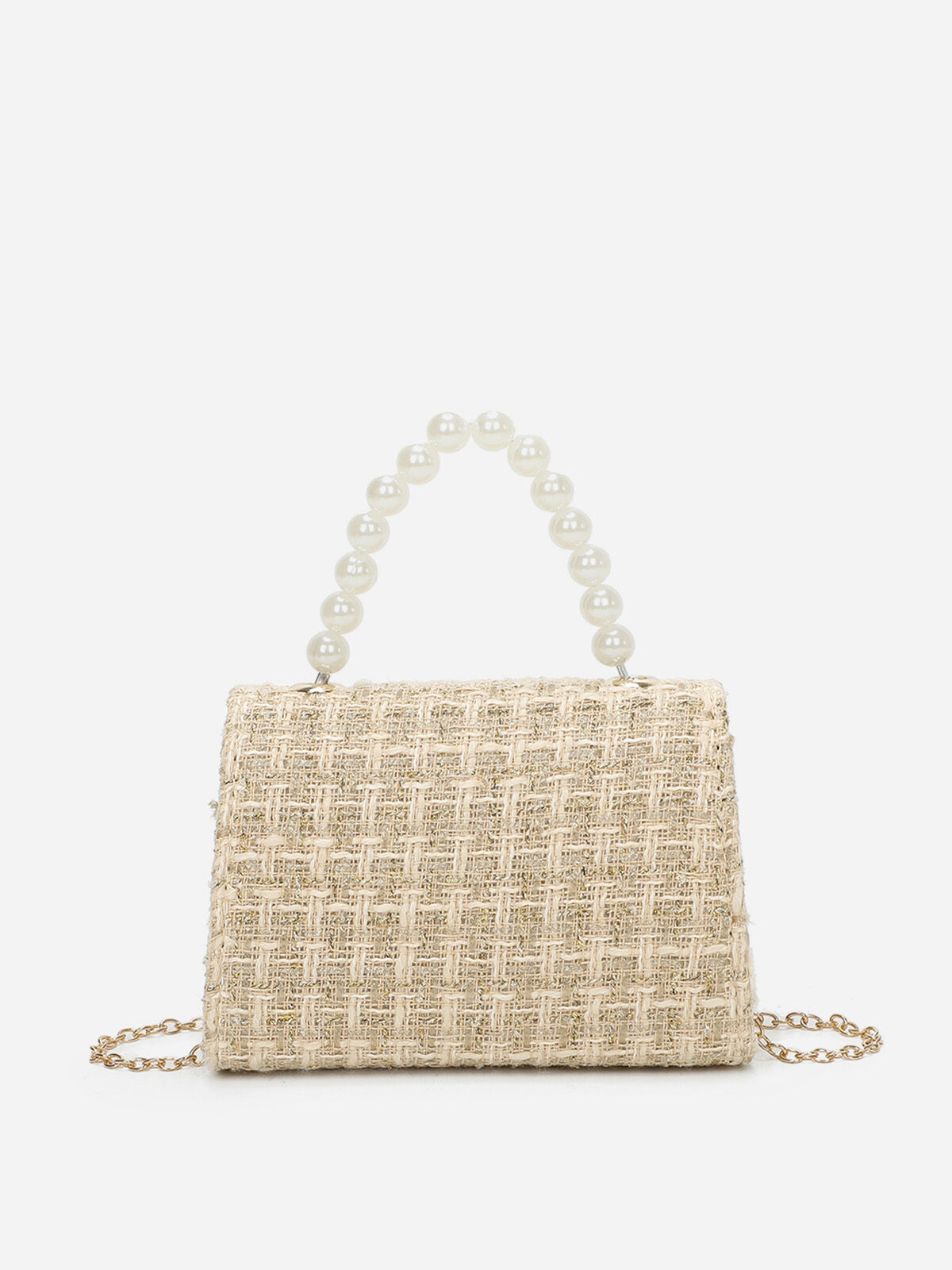 Petit sac en tweed à perles- Beige