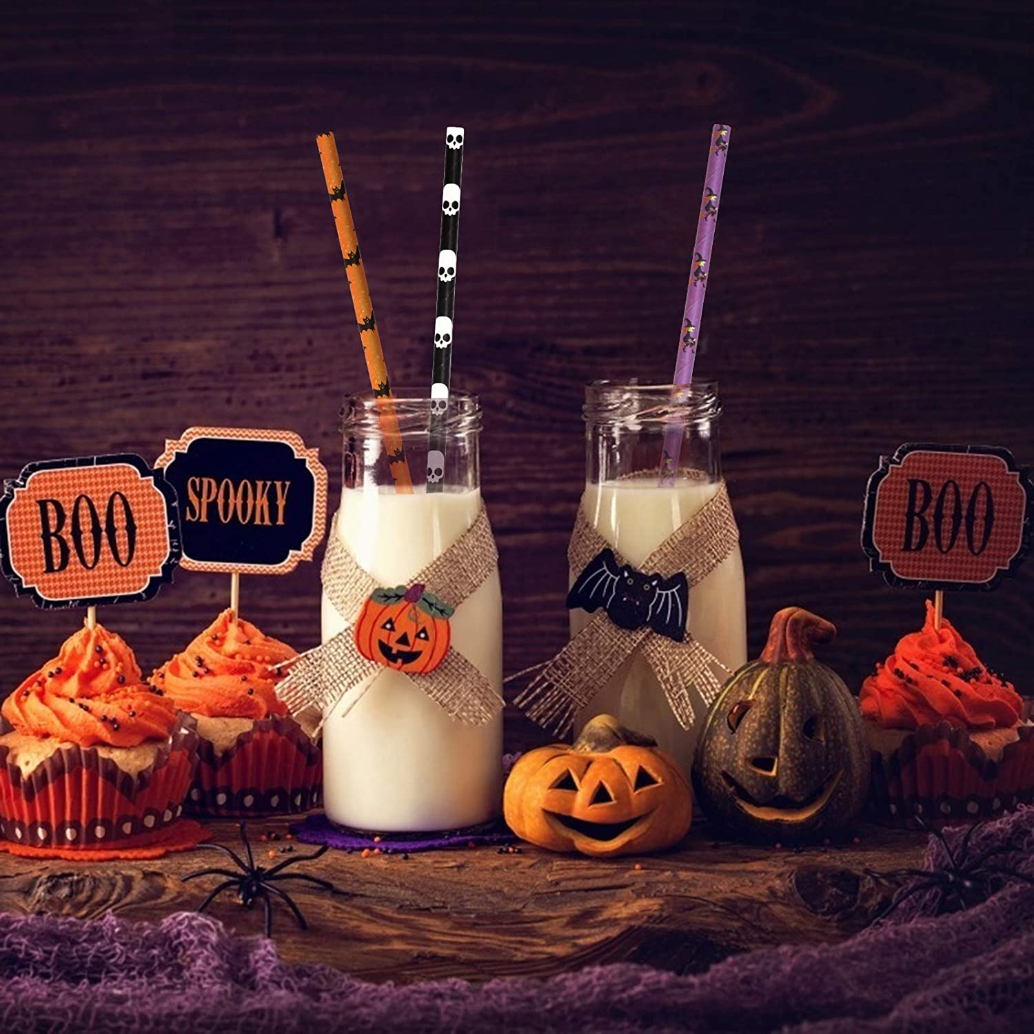 (25er Set) 20cm Halloween Papier Strohhalm Trinkhalm - Spooky