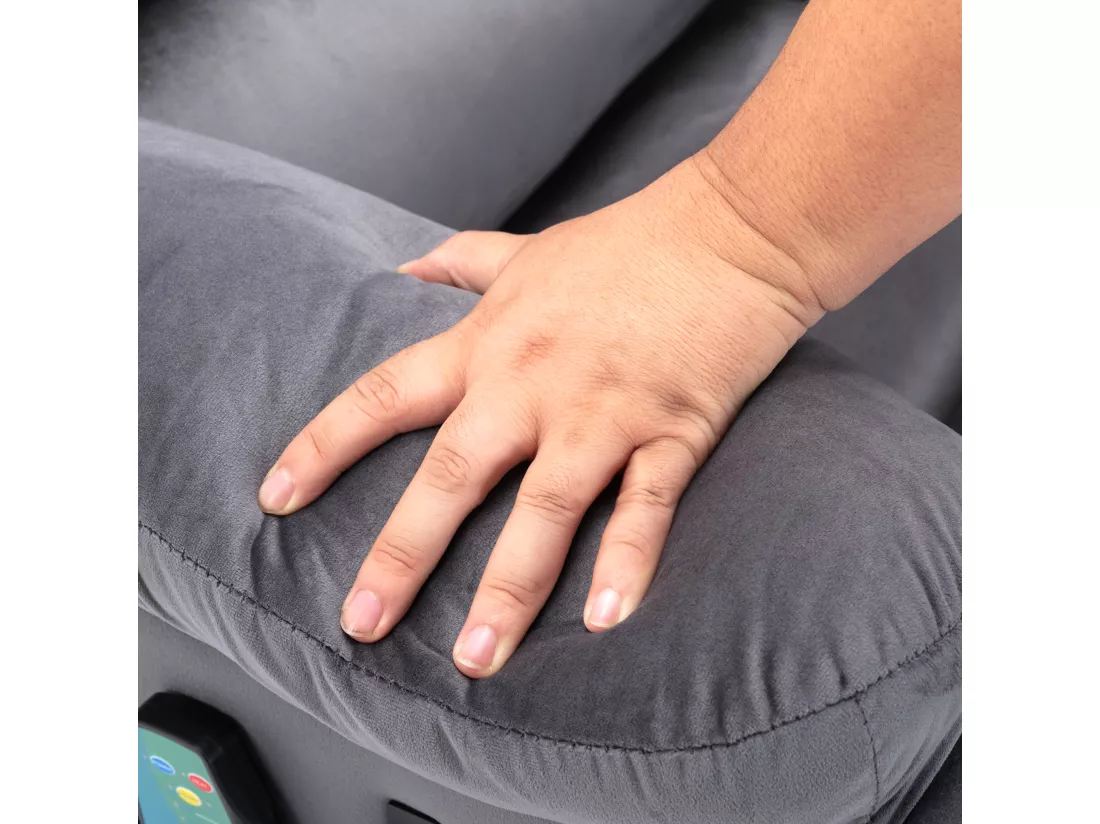 Fauteuil relax électrique en tissu avec fonctions de chauffage et de vibration - 2 poches latéralles - Gris