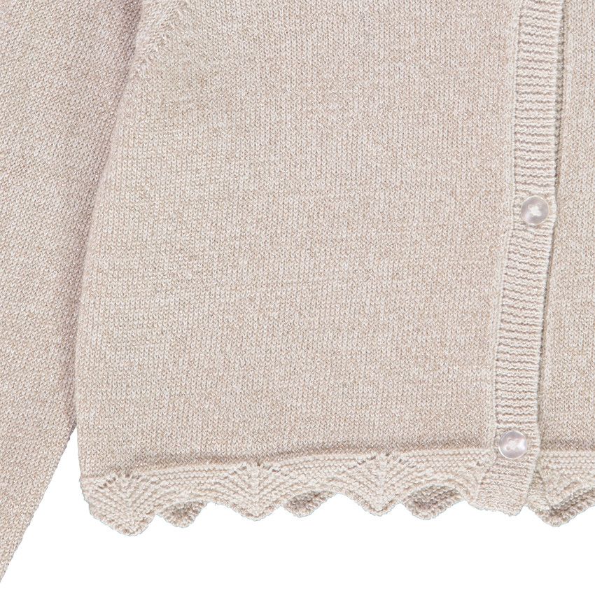 Gilet court en tricot avec base festonnée pour fille - Beige