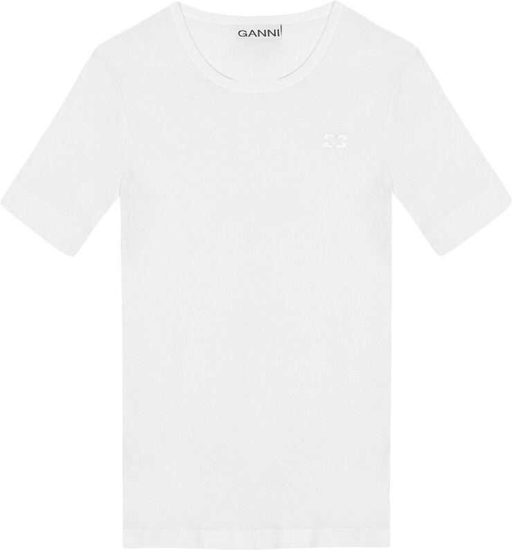 Ganni Soft Cotton Rib Short Sleeve T-Shir Bright white
