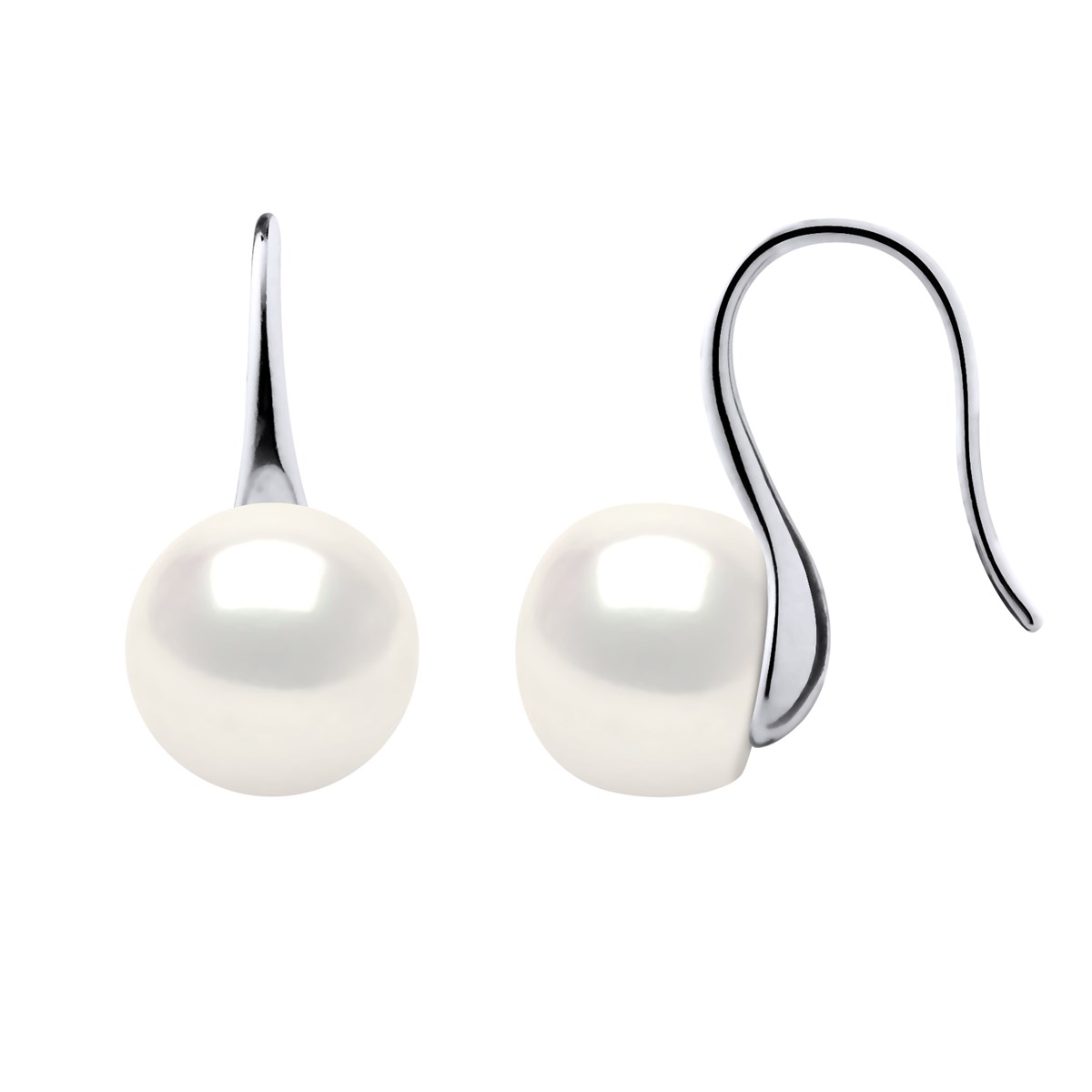 Crochets d'Oreilles Perles d'Eau Douce Boutons 9-10 mm Blanches Argent 925