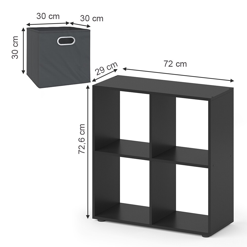 Vicco Raumteiler Standregal Bücherregal 4 Fächer Tetra Grau Hochregal Faltbox