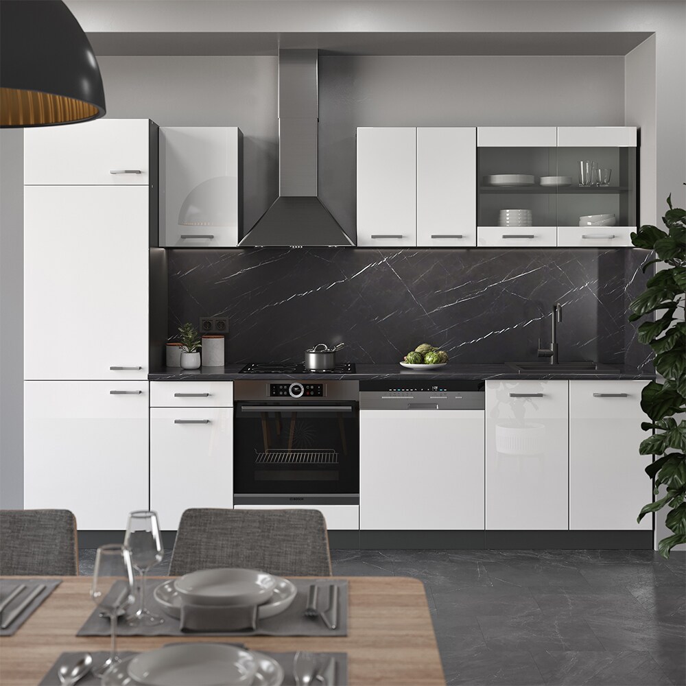 VICCO KÜCHE R-LINE 300 CM KÜCHENZEILE KÜCHENBLOCK EINBAUKÜCHE ANTHRAZIT WEISS HOCHGLANZ
