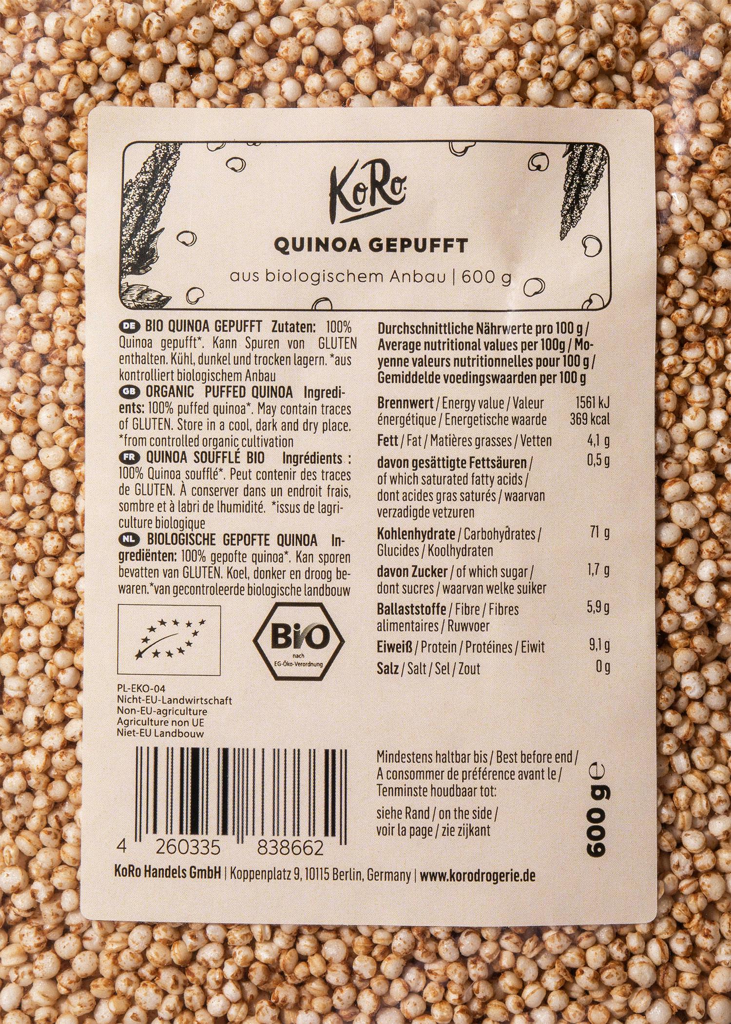 Gepuffte Bio Quinoa 600 g