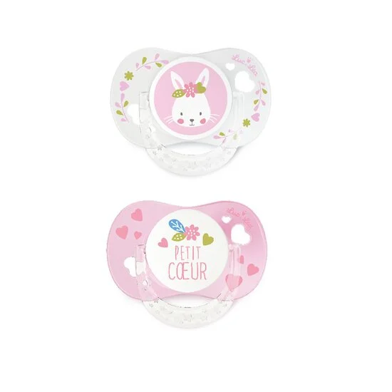 Lot de 2 Sucettes Anatomique en silicone avec anneau   Lapin/Petit Cœur        0-6 mois   de               Luc et Léa