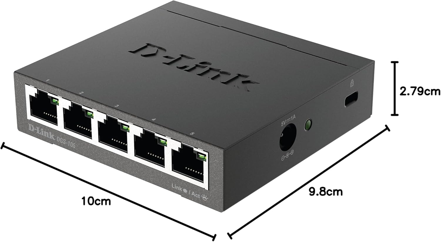 DGS-105 Desktop Switch mit 5 Ports für Netzwerk Ethernet LAN RJ45 mit Netzteil 2000 Mbit/s (DGS-105/E) - Schwarz