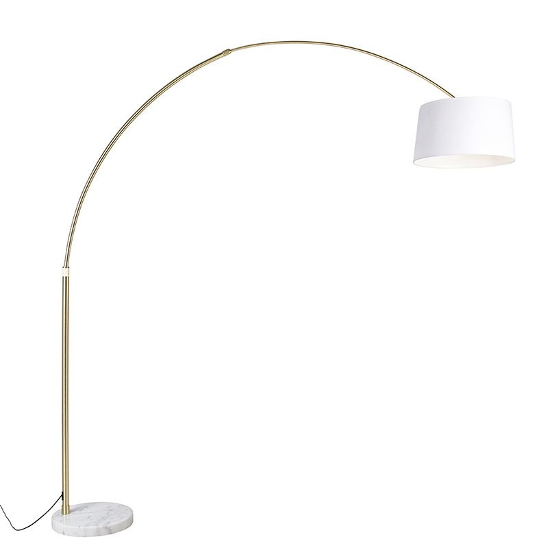 Booglamp messing met wit stoffen kap wit 50 cm - XXL