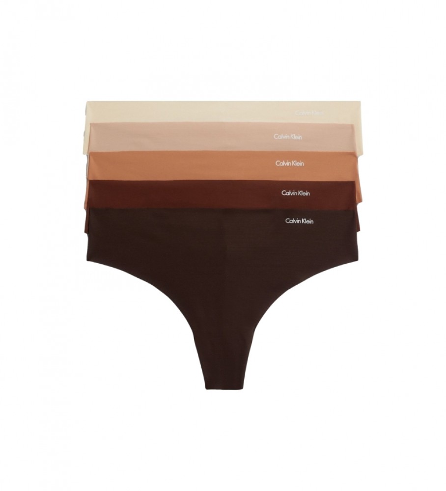 Conjunto de 5 calcinhas fio dental invisíveis Calvin Klein - Marrom, Bege, Nude