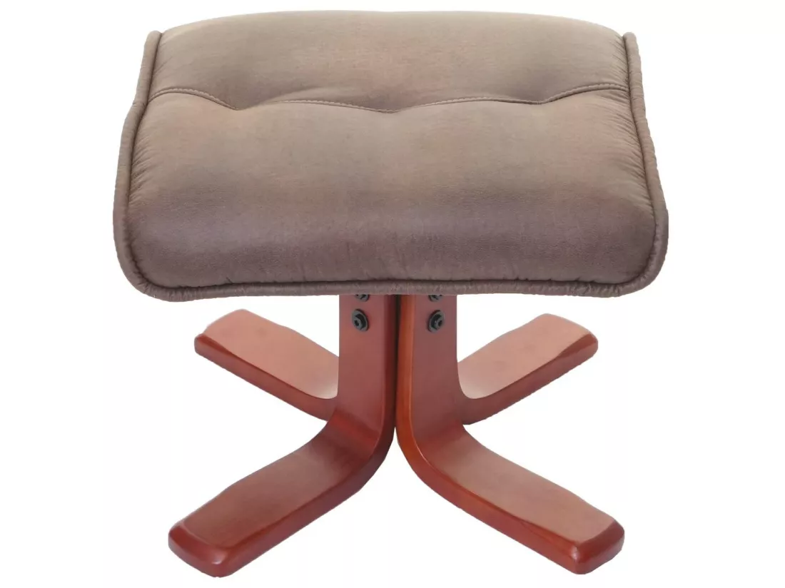 Fauteuil de relaxation MCW-E30 avec pouf, imitation de daim, marron