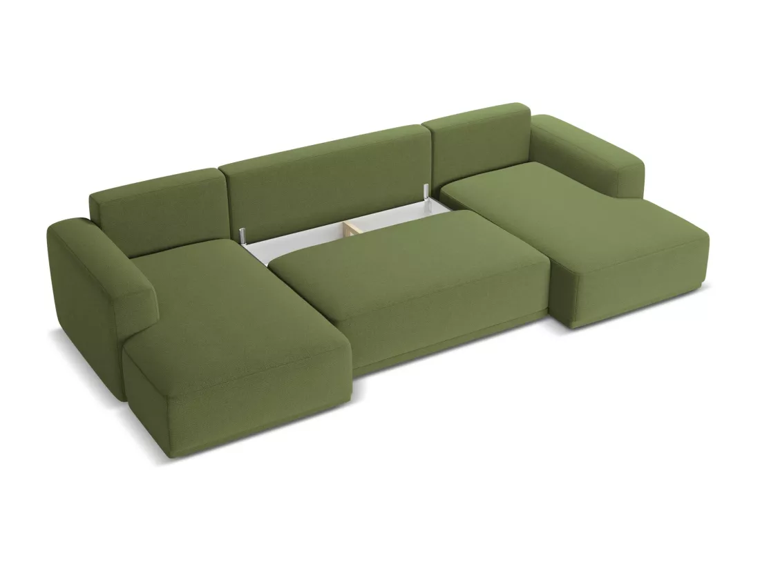 Canapé d'angle panoramique convertible en tissu chenille - bouteille verte - KAILA