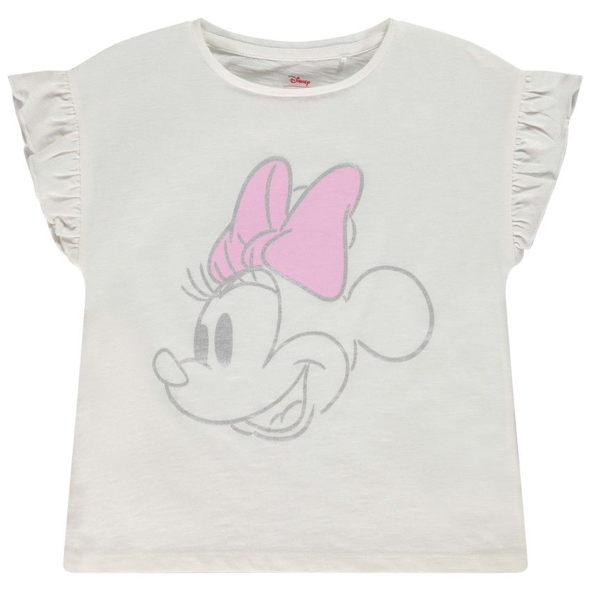 T-shirt manches courtes en jersey print Minnie Disney pour fille - Ecru